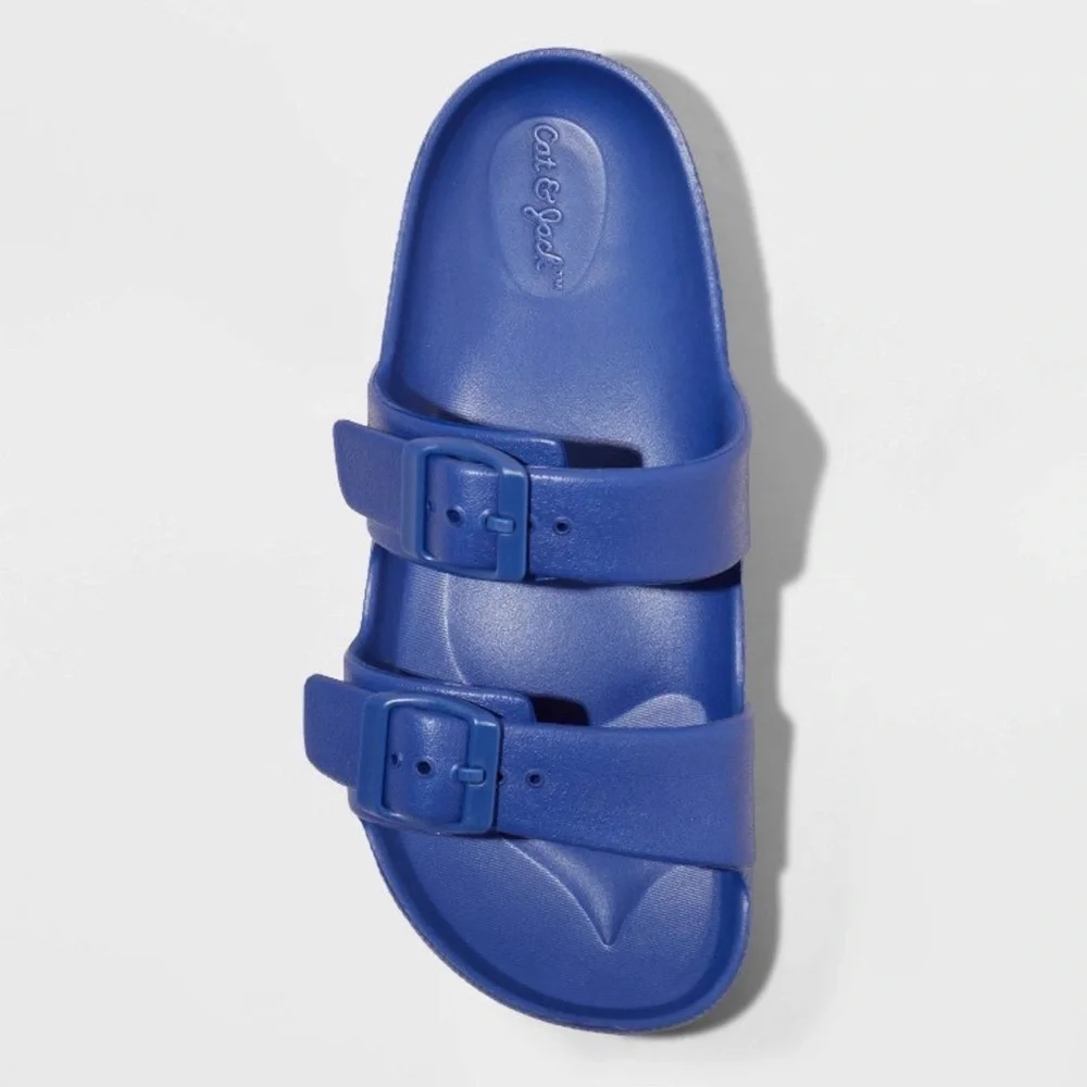 Cat & Jack Blue EVA Sandals – Double Buckle Slides (Girls Size 3)